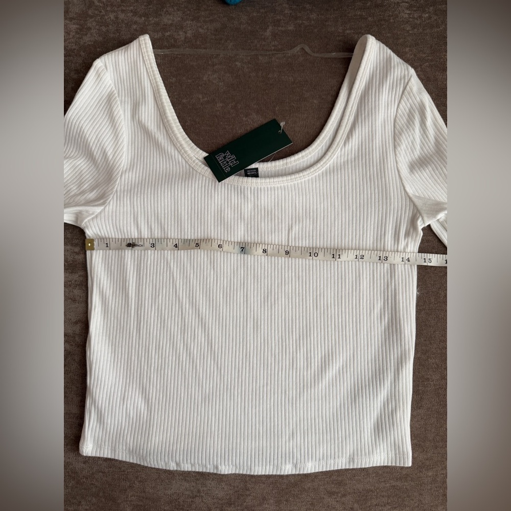 NWT Wild Fable White Ribbed Scoop Neck Long Sleeve Top size Large - Picture 6 of 8